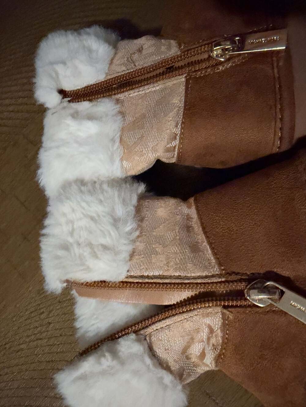 Michael Kors Boots Size 6 Brown Faux Fur Pom Pom Zip Booties
